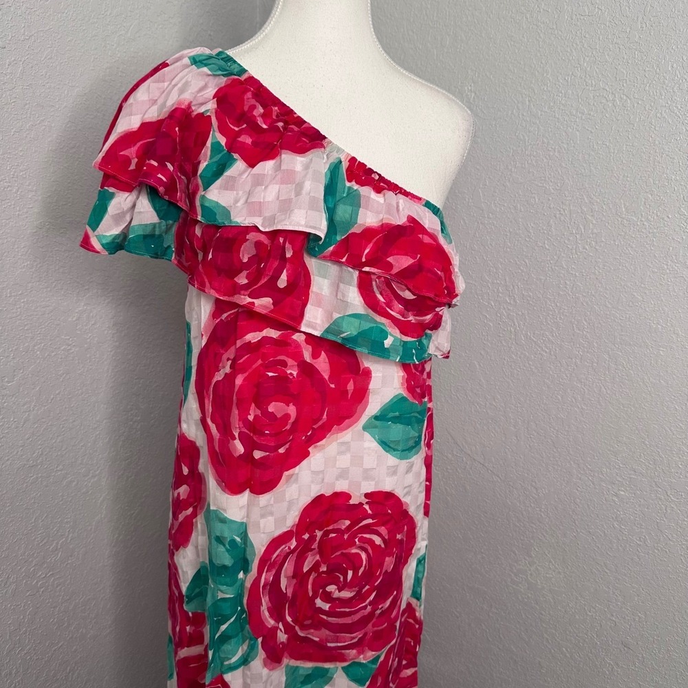 Vineyard Vines Kentucky Derby 144th Pink Rose One Shoulder Silk Blend‎ Dress 2